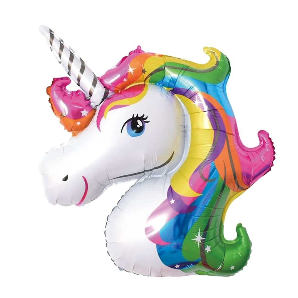 Balon din Folie Metalizata, ANGELBEAR, Mini Figurine, Model Unicorn, Tematica Aniversare, 108x88 cm, Ambalaj Individual, Pai Inclus, Umflare cu Aer sau Heliu, Multicolor